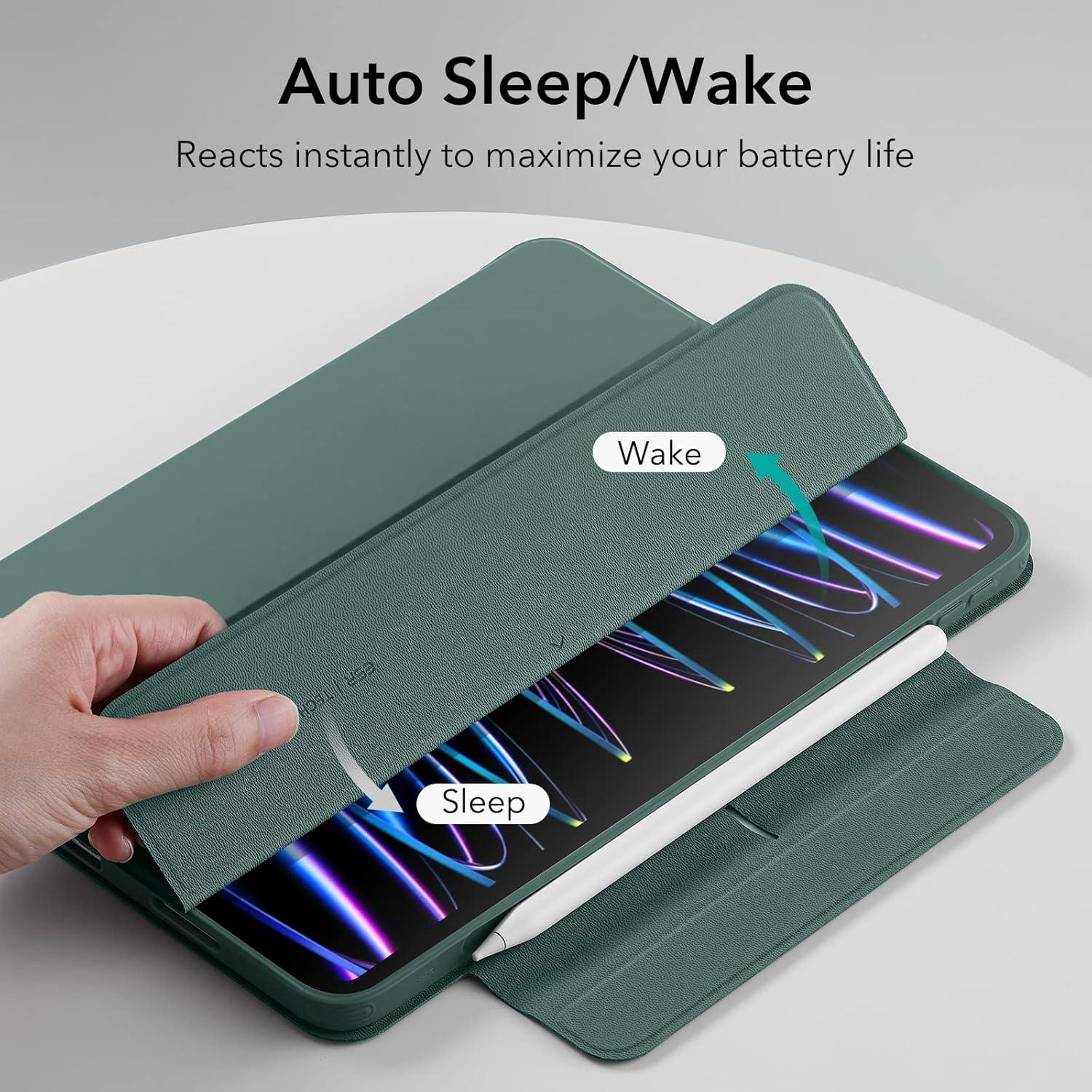 imageESR for iPad Pro 11 Inch Case M5M4 20252024 Removable Magnetic Cover with Pencil Holder Vertical Stand Fully Supports Pencil Pro and Pencil USBC Rebound 360 Series BlackGreen