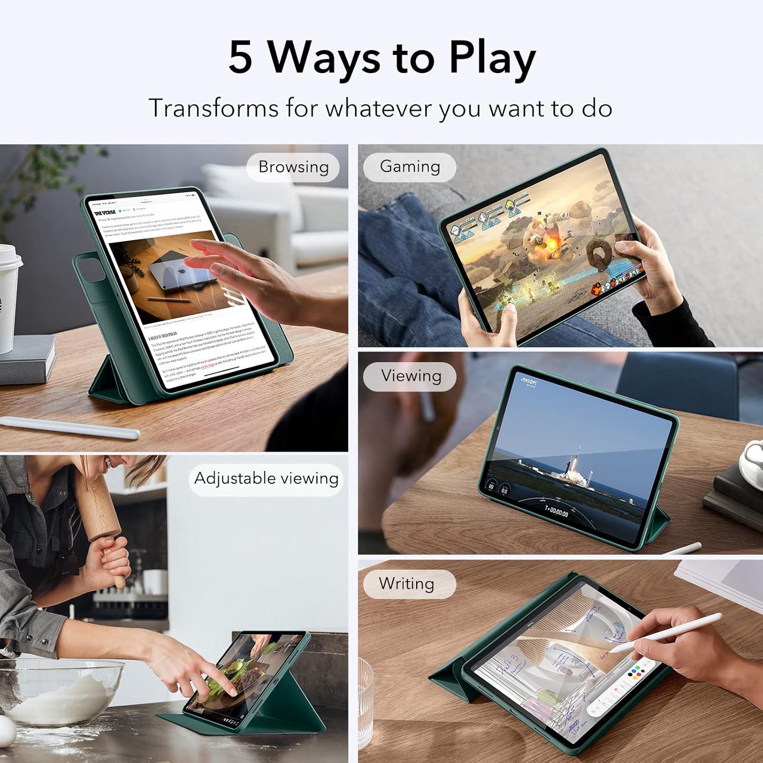 imageESR for iPad Pro 11 Inch Case M5M4 20252024 Removable Magnetic Cover with Pencil Holder Vertical Stand Fully Supports Pencil Pro and Pencil USBC Rebound 360 Series BlackGreen