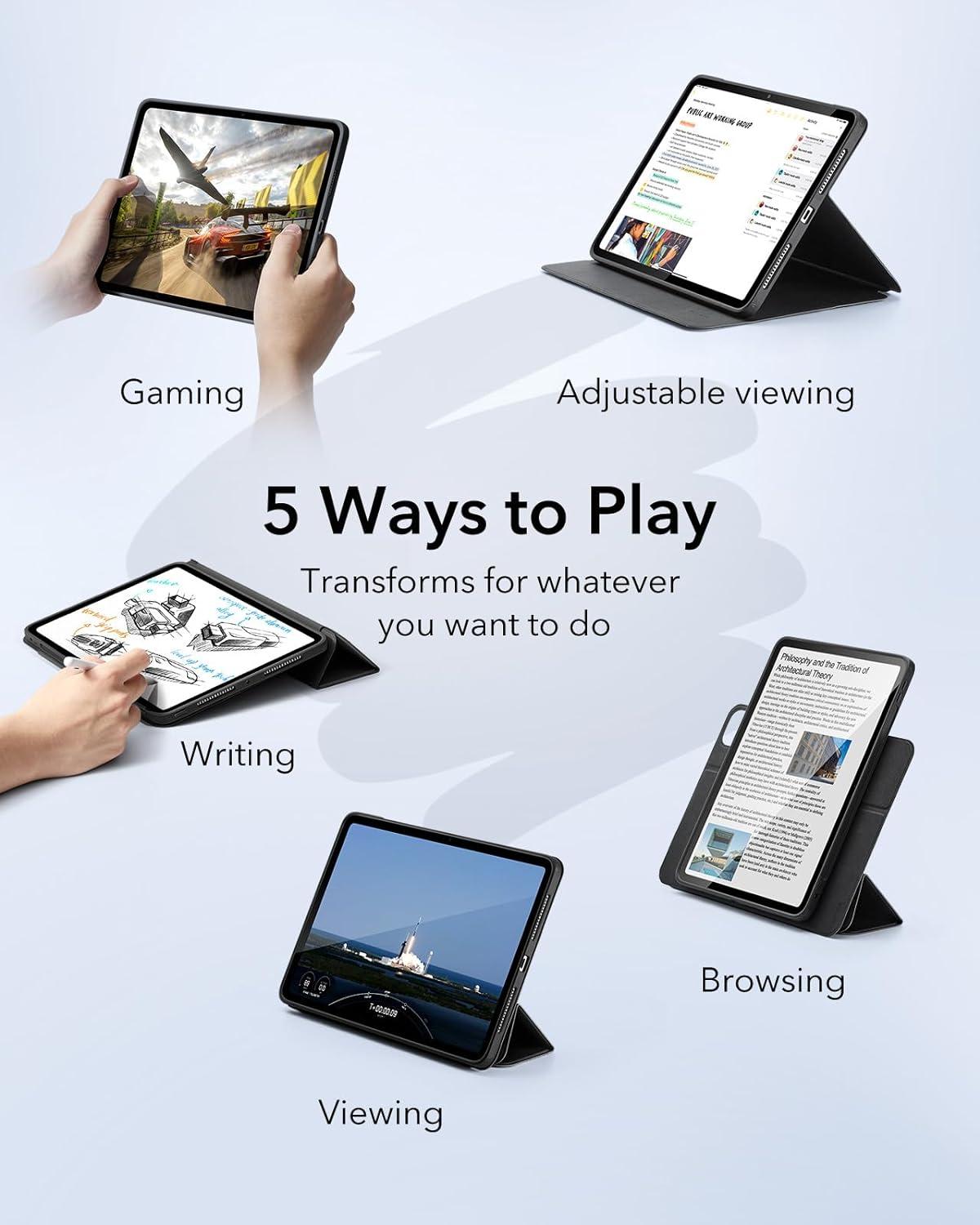 imageESR for iPad Pro 11 Inch Case M5M4 20252024 Removable Magnetic Cover with Pencil Holder Vertical Stand Fully Supports Pencil Pro and Pencil USBC Rebound 360 Series BlackBlack