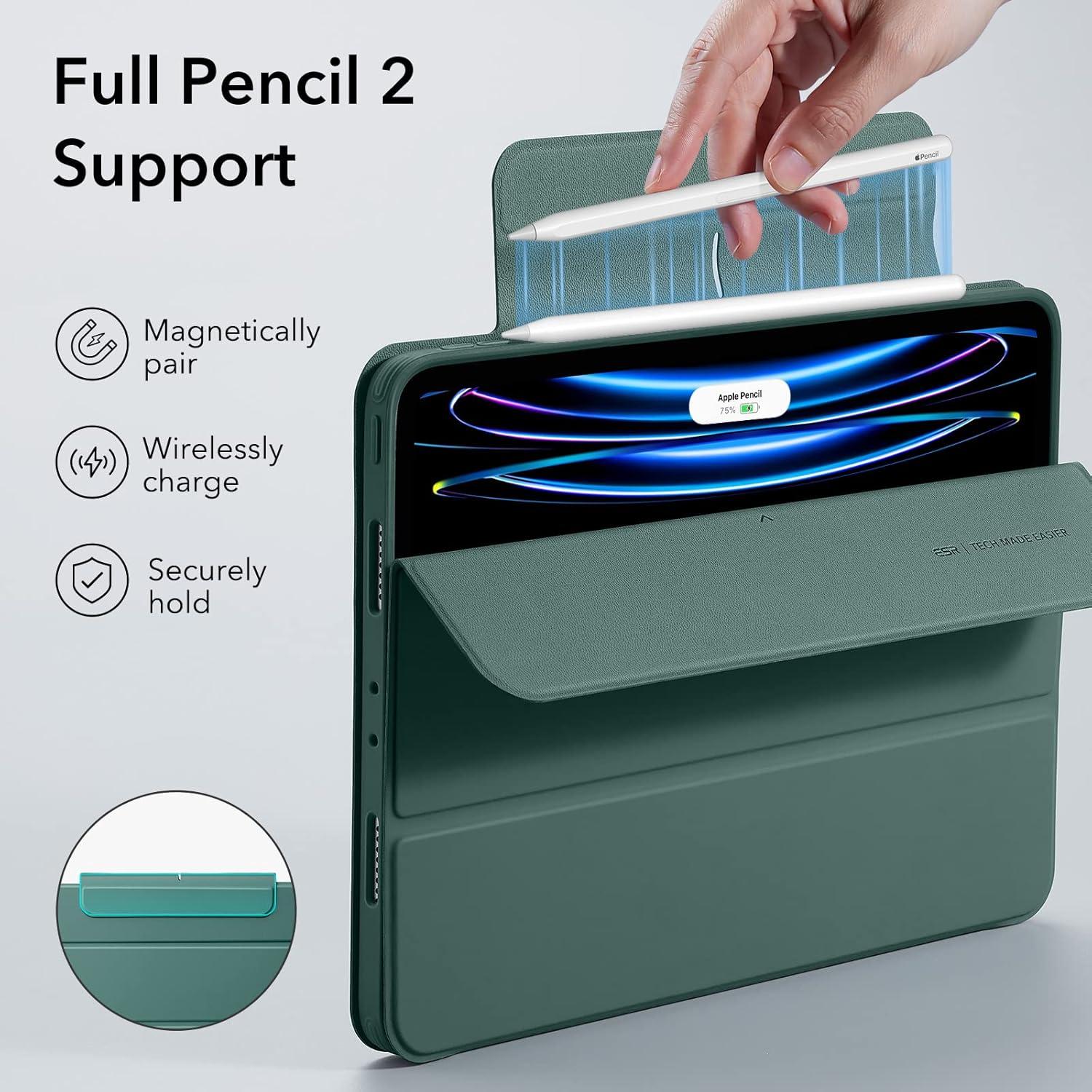 imageESR for iPad Pro 11 Inch Case M5M4 20252024 Removable Magnetic Cover with Pencil Holder Vertical Stand Fully Supports Pencil Pro and Pencil USBC Rebound 360 Series BlackGreen