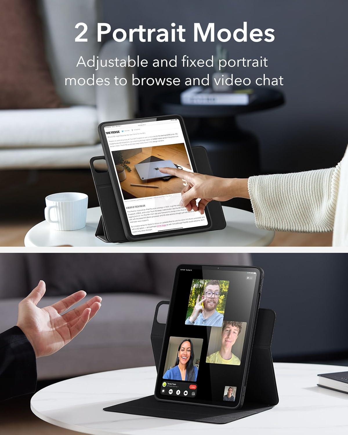 imageESR for iPad Pro 11 Inch Case M5M4 20252024 Removable Magnetic Cover with Pencil Holder Vertical Stand Fully Supports Pencil Pro and Pencil USBC Rebound 360 Series BlackBlack