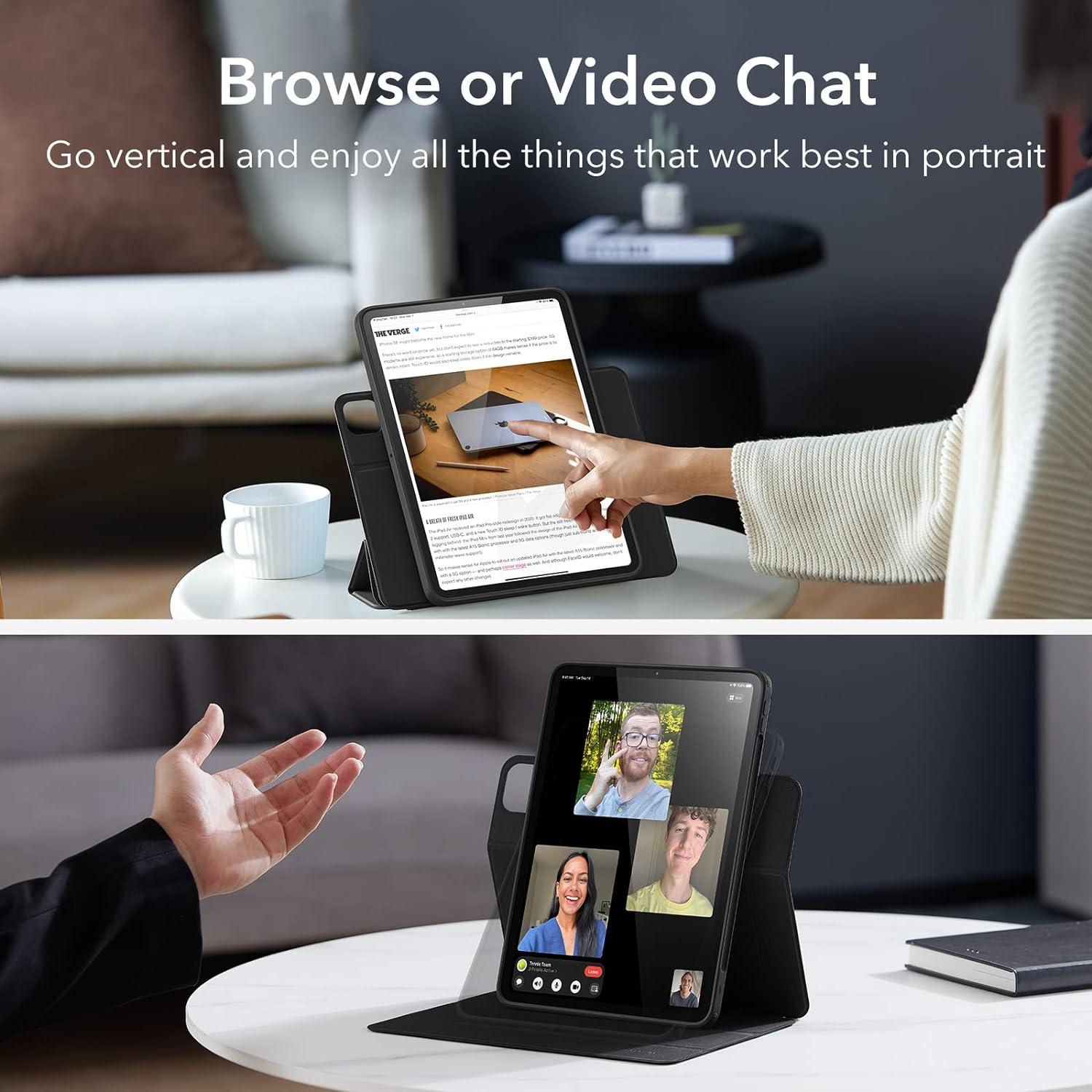 imageESR for iPad Pro 11 Inch Case M5M4 20252024 Removable Magnetic Cover with Pencil Holder Vertical Stand Fully Supports Pencil Pro and Pencil USBC Rebound 360 Series BlackBlack