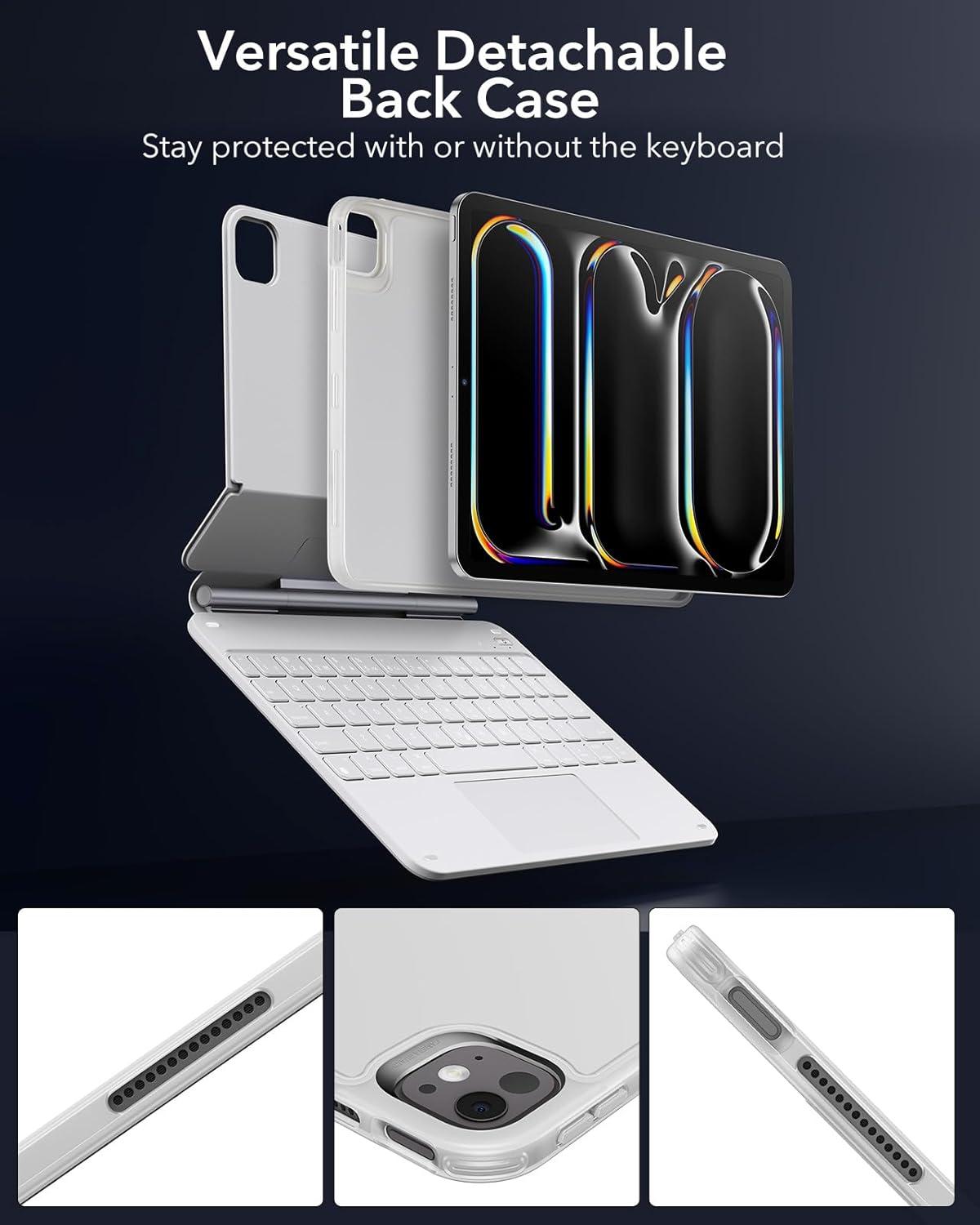 imageESR iPad Pro 13 Inch Case with Keyboard M5M4 20252024 iPad Pro 13 Keyboard Case with EasySet Magnetic Stand PortraitRaised Modes for iPad Pro 13 Removable Rebound 360 Series PirpleWhite