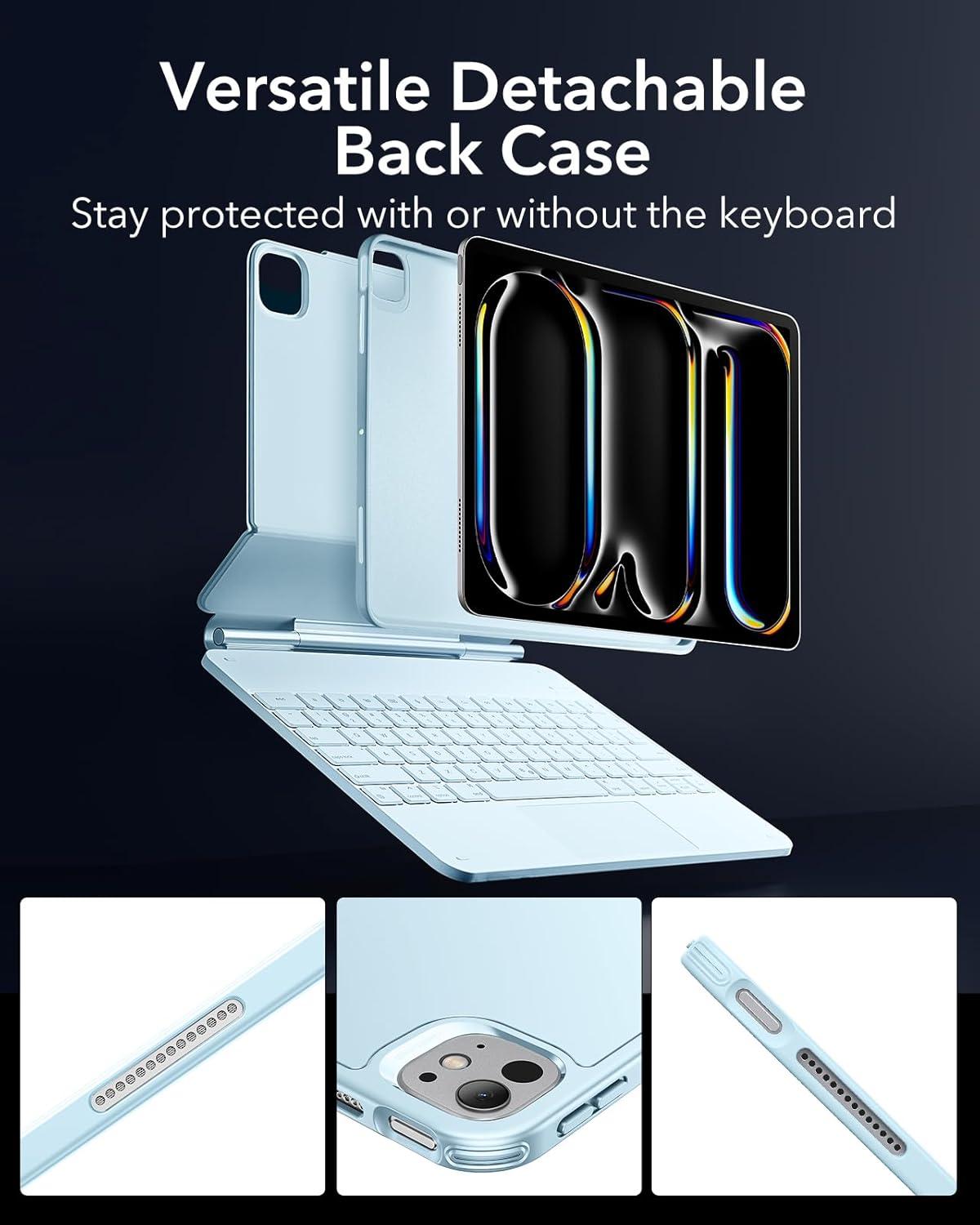 imageESR iPad Pro 13 Inch Case with Keyboard M5M4 20252024 iPad Pro 13 Keyboard Case with EasySet Magnetic Stand PortraitRaised Modes for iPad Pro 13 Removable Rebound 360 Series PirpleBlue