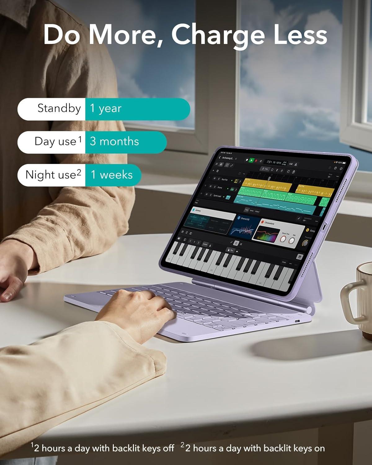 imageESR iPad Pro 13 Inch Case with Keyboard M5M4 20252024 iPad Pro 13 Keyboard Case with EasySet Magnetic Stand PortraitRaised Modes for iPad Pro 13 Removable Rebound 360 Series PirplePurple