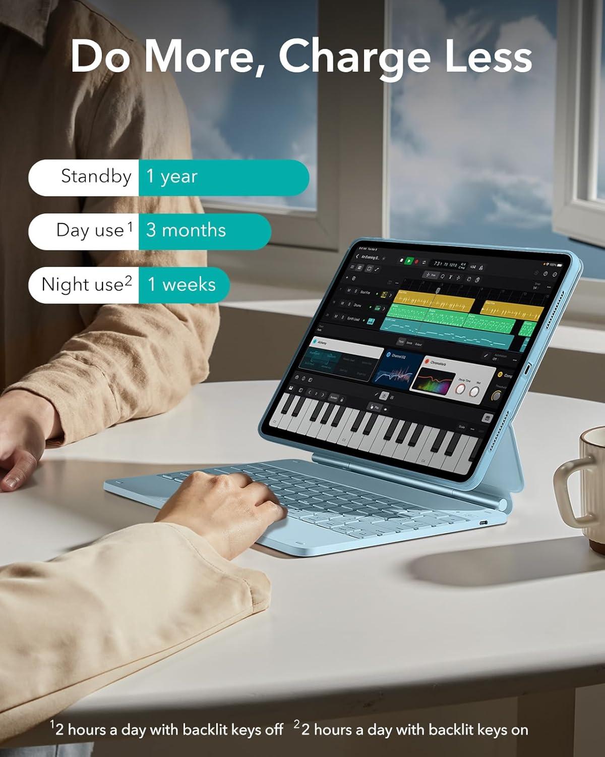 imageESR iPad Pro 13 Inch Case with Keyboard M5M4 20252024 iPad Pro 13 Keyboard Case with EasySet Magnetic Stand PortraitRaised Modes for iPad Pro 13 Removable Rebound 360 Series PirpleBlue