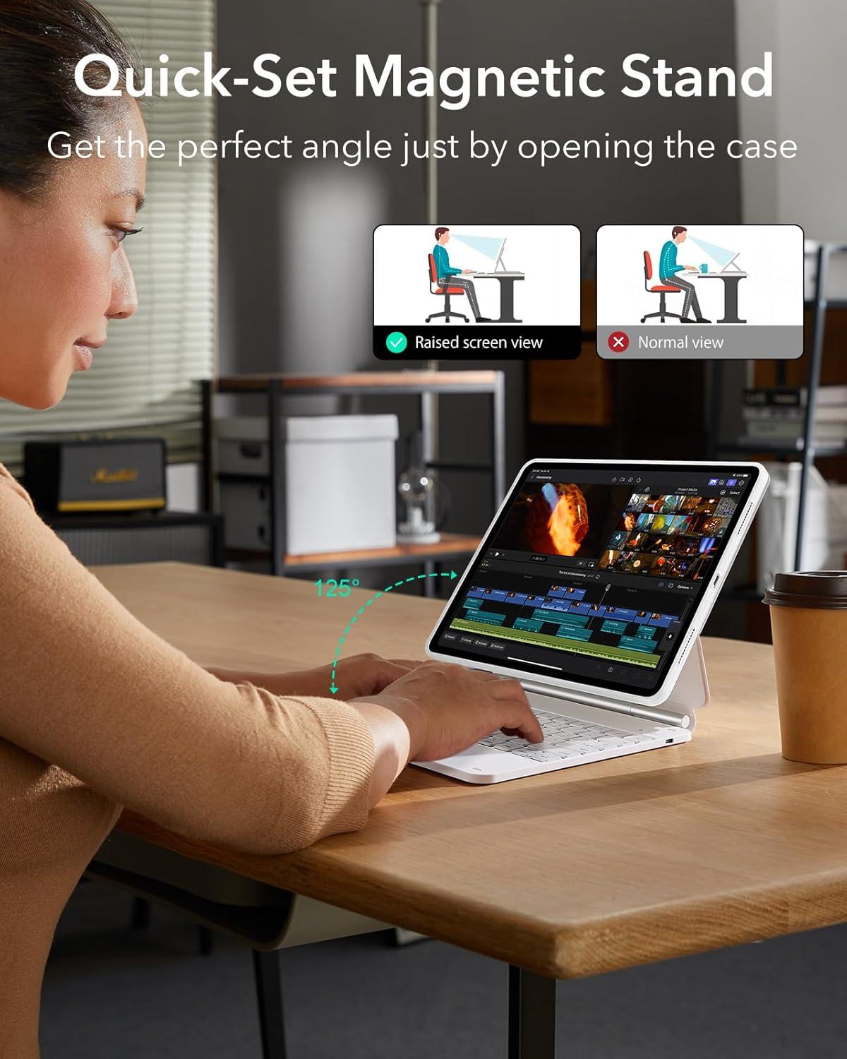 imageESR iPad Pro 13 Inch Case with Keyboard M5M4 20252024 iPad Pro 13 Keyboard Case with EasySet Magnetic Stand PortraitRaised Modes for iPad Pro 13 Removable Rebound 360 Series PirpleWhite