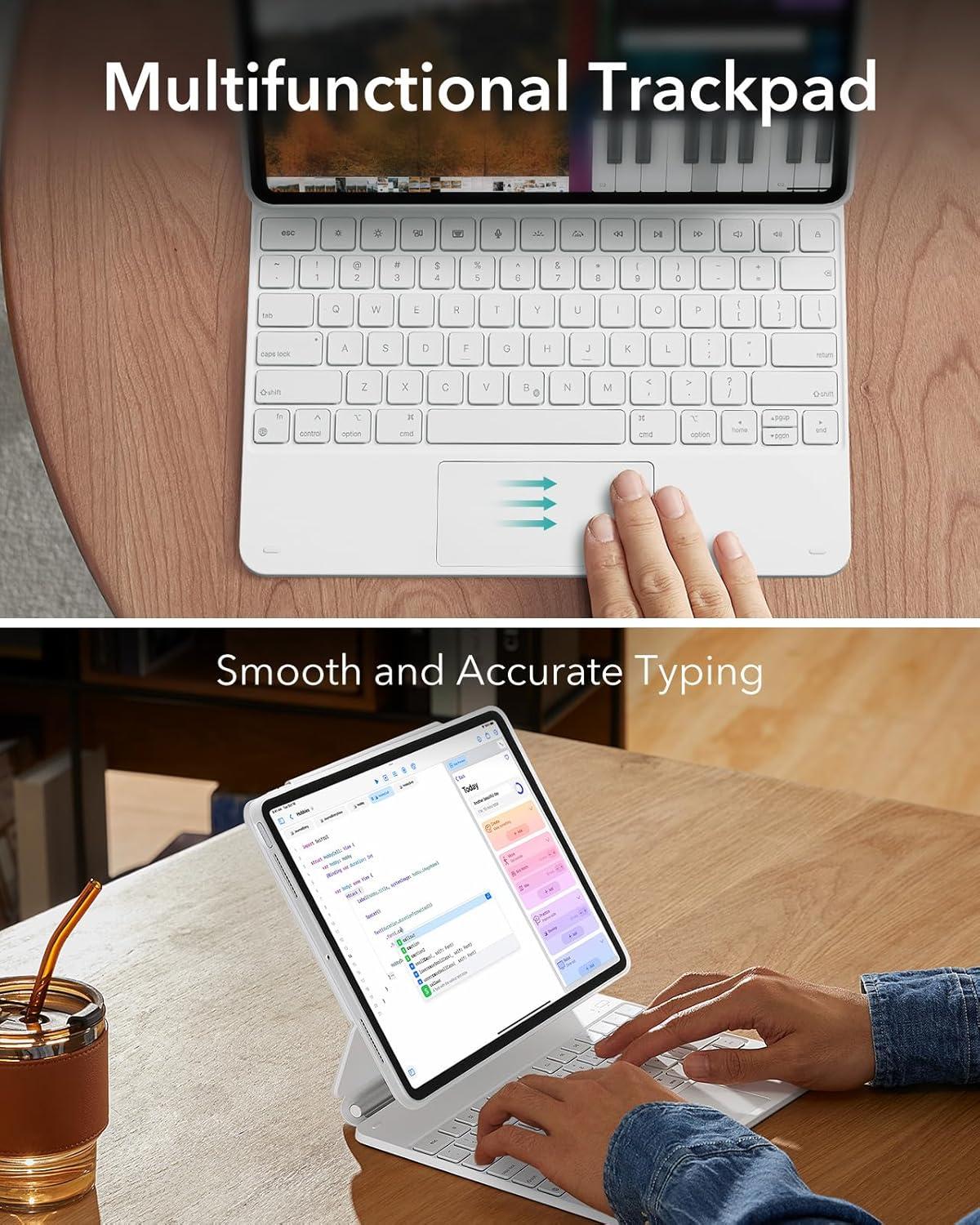 imageESR iPad Pro 13 Inch Case with Keyboard M5M4 20252024 iPad Pro 13 Keyboard Case with EasySet Magnetic Stand PortraitRaised Modes for iPad Pro 13 Removable Rebound 360 Series PirpleWhite