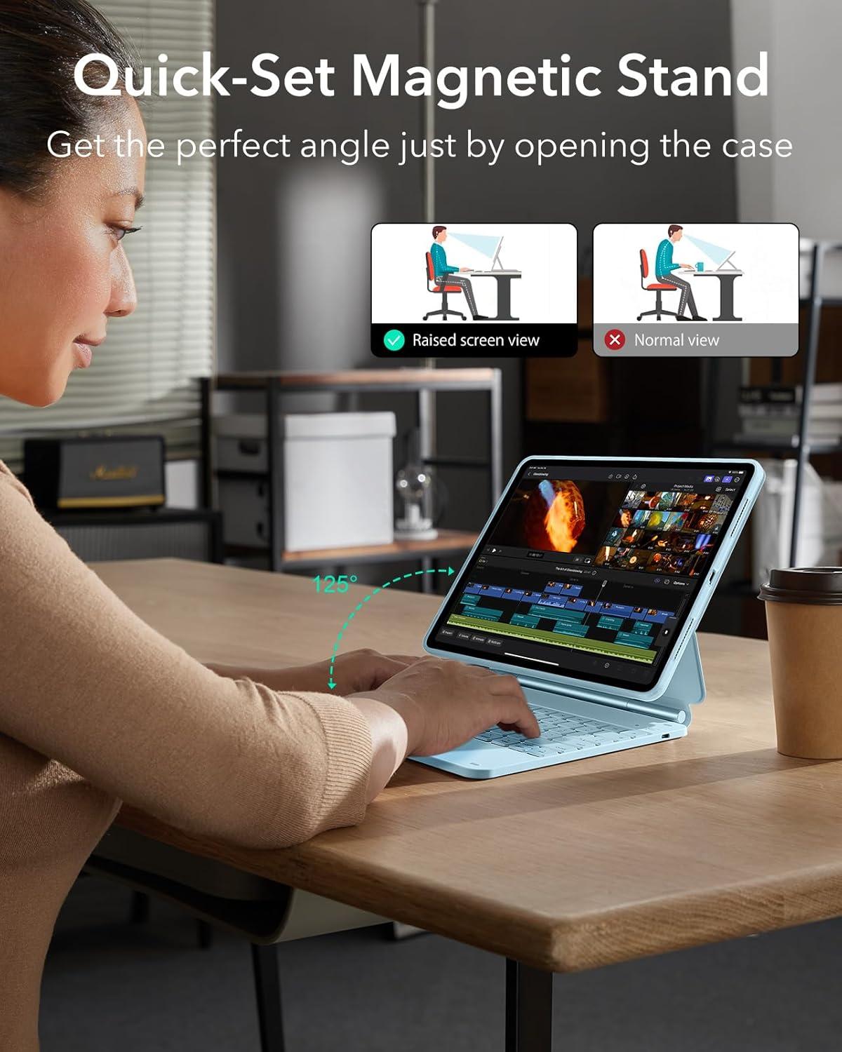 imageESR iPad Pro 13 Inch Case with Keyboard M5M4 20252024 iPad Pro 13 Keyboard Case with EasySet Magnetic Stand PortraitRaised Modes for iPad Pro 13 Removable Rebound 360 Series PirpleBlue