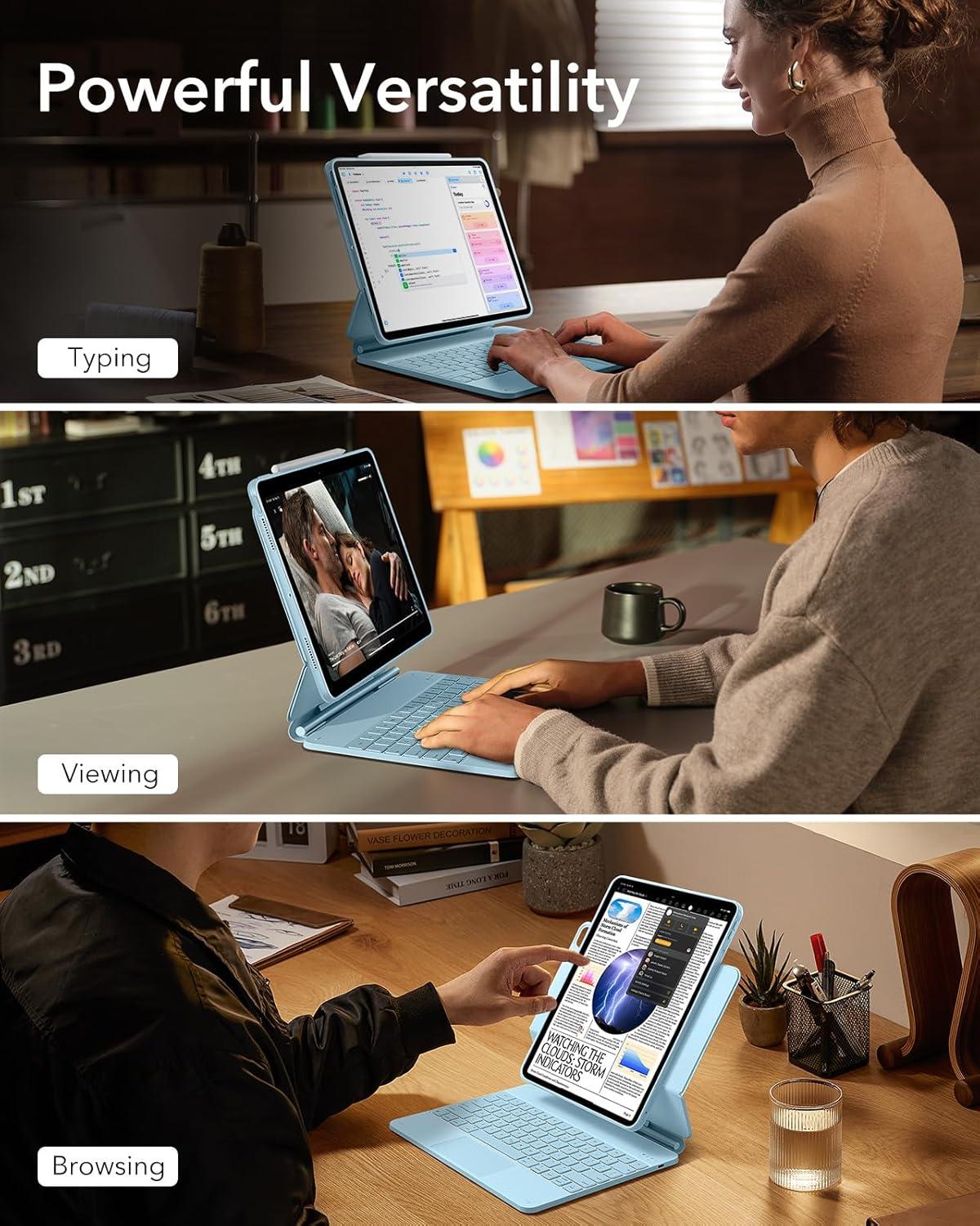 imageESR iPad Pro 13 Inch Case with Keyboard M5M4 20252024 iPad Pro 13 Keyboard Case with EasySet Magnetic Stand PortraitRaised Modes for iPad Pro 13 Removable Rebound 360 Series PirpleBlue