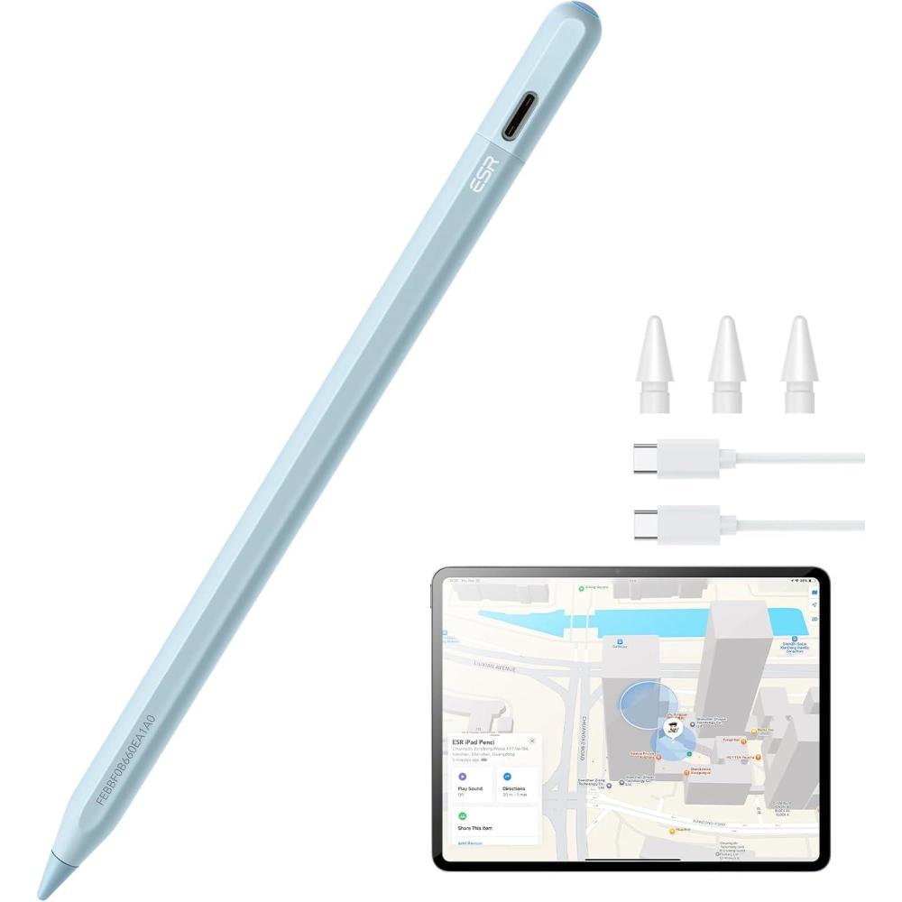 imageESR Geo Digital iPad Pencil Findmy Compatible with Apple iPad 20182025with Easy Shortcuts for Apple iPad A161098 amp Air 1311 amp Pro 1291311 amp Mini 765WhiteNo Wireless ChargingBlue