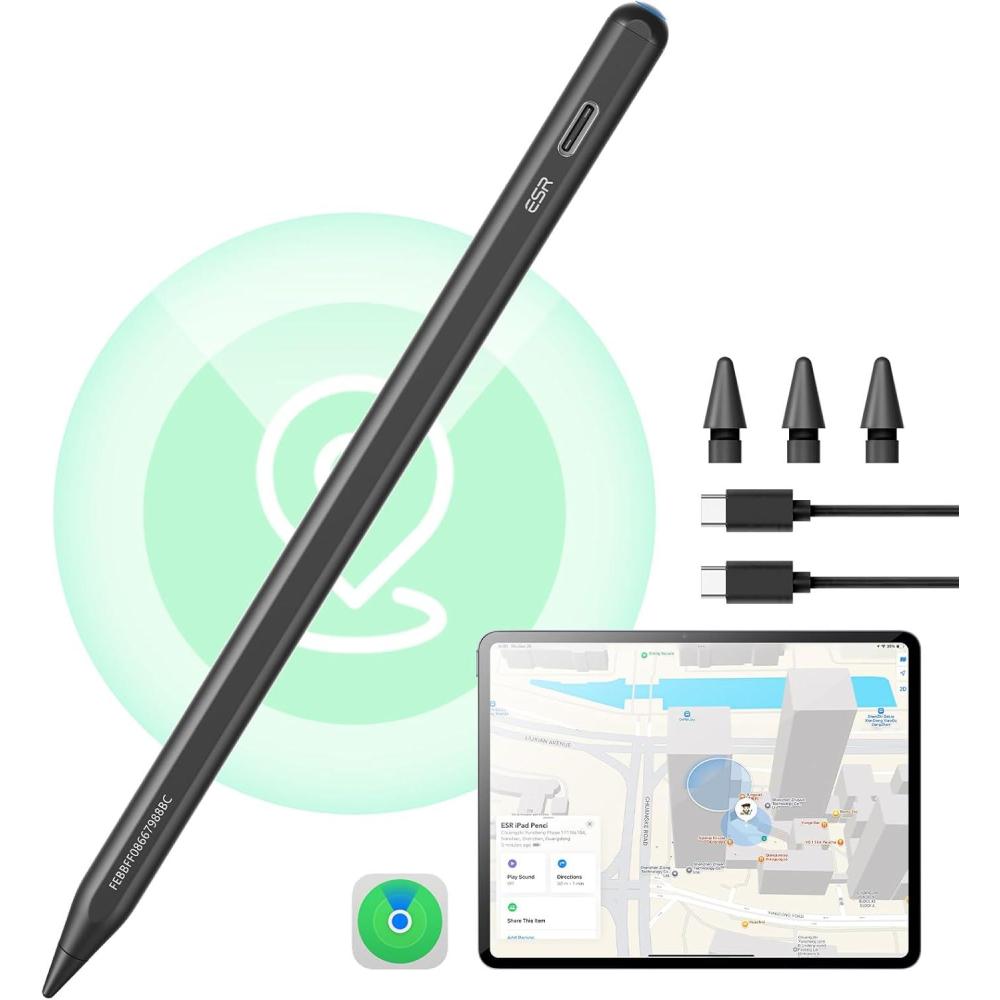 imageESR Geo Digital iPad Pencil Findmy Compatible with Apple iPad 20182025with Easy Shortcuts for Apple iPad A161098 amp Air 1311 amp Pro 1291311 amp Mini 765WhiteNo Wireless ChargingBlack