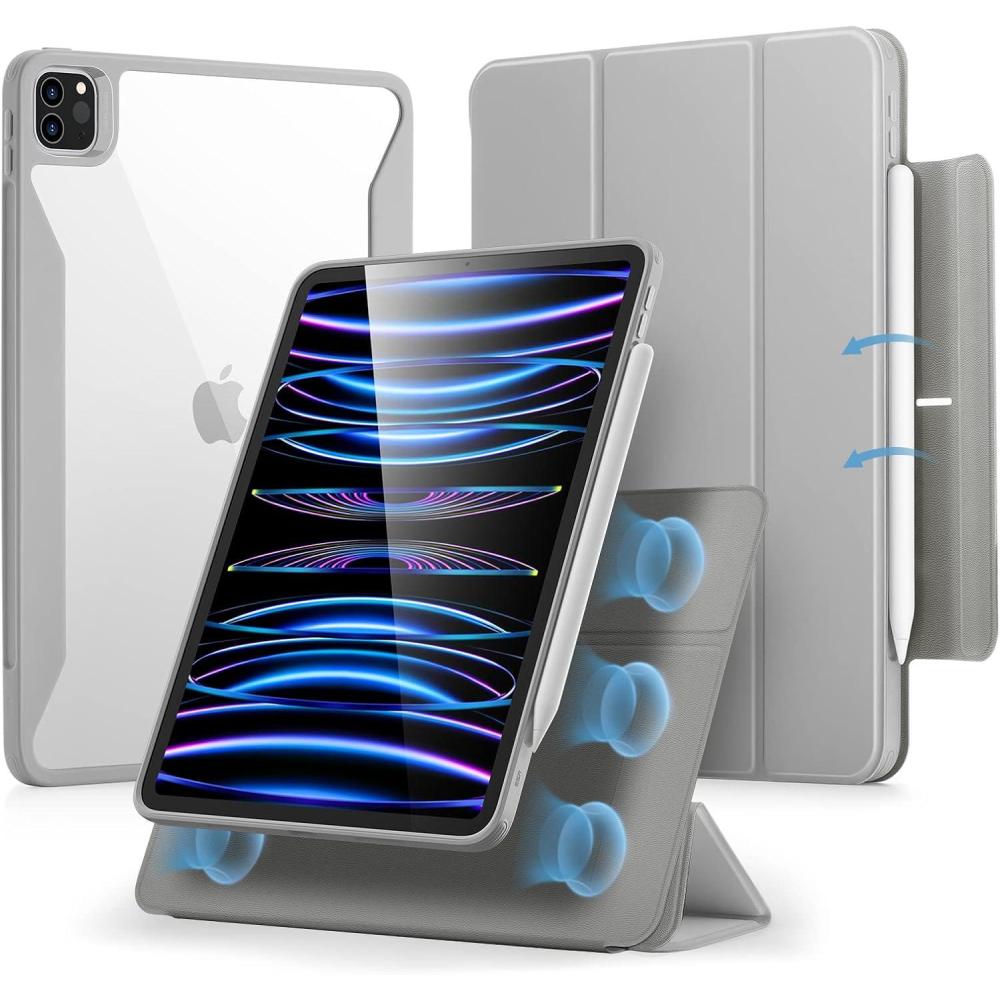 imageESR for iPad Pro 11 Inch Case M5M4 20252024 Removable Magnetic Cover with Pencil Holder Vertical Stand Fully Supports Pencil Pro and Pencil USBC Rebound 360 Series BlackGrey