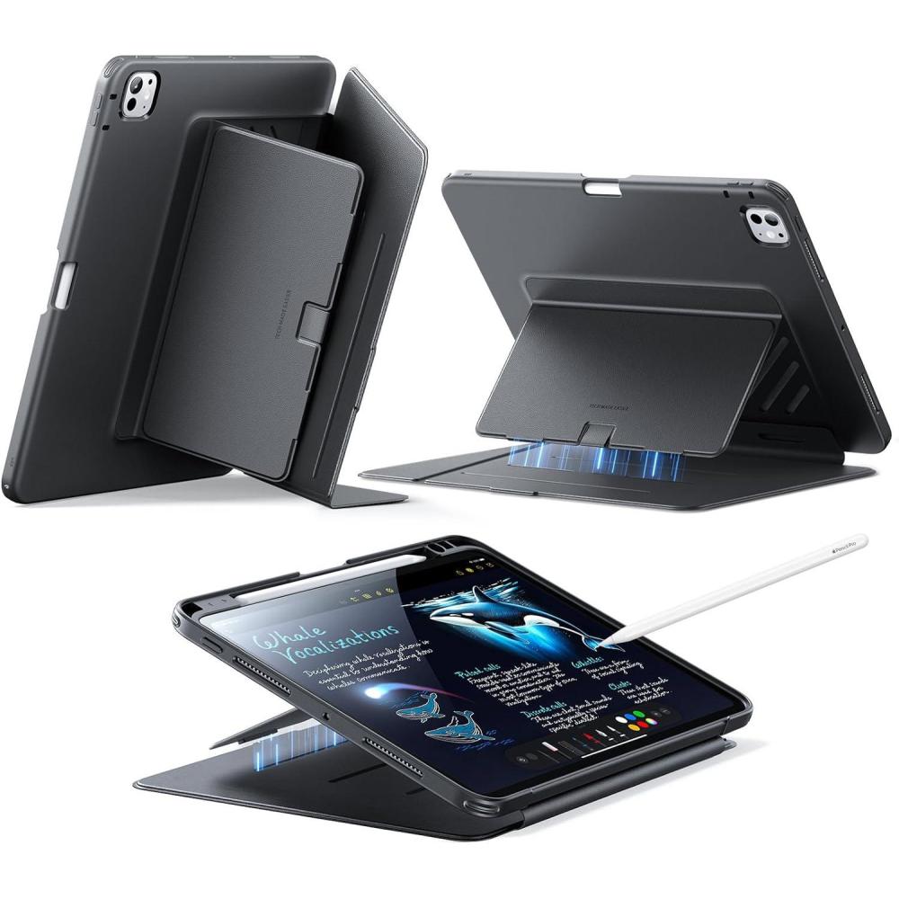 imageESR for iPad Pro 11 Inch Case M5M4 20252024 Vertical Stand Cover Multi Stand Angles UltraStable Case with Pencil Holder Flip Series BlackBlack