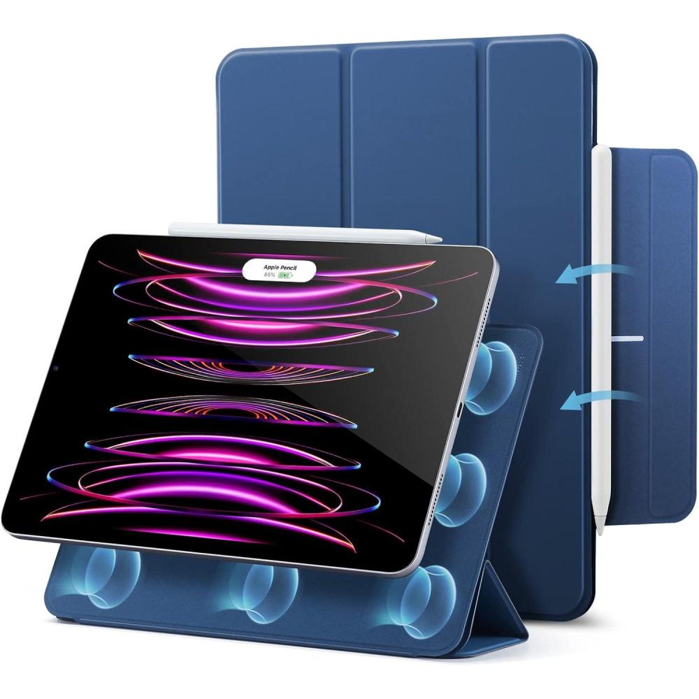imageESR for iPad Pro 13 Inch Case M5M4 20252024 Powerful Magnetic Attachment Slim Trifold Stand Case Supports Pencil Pro amp PencilUSBC Auto WakeSleep Durable Protection Rebound Series BlackNavy Blue