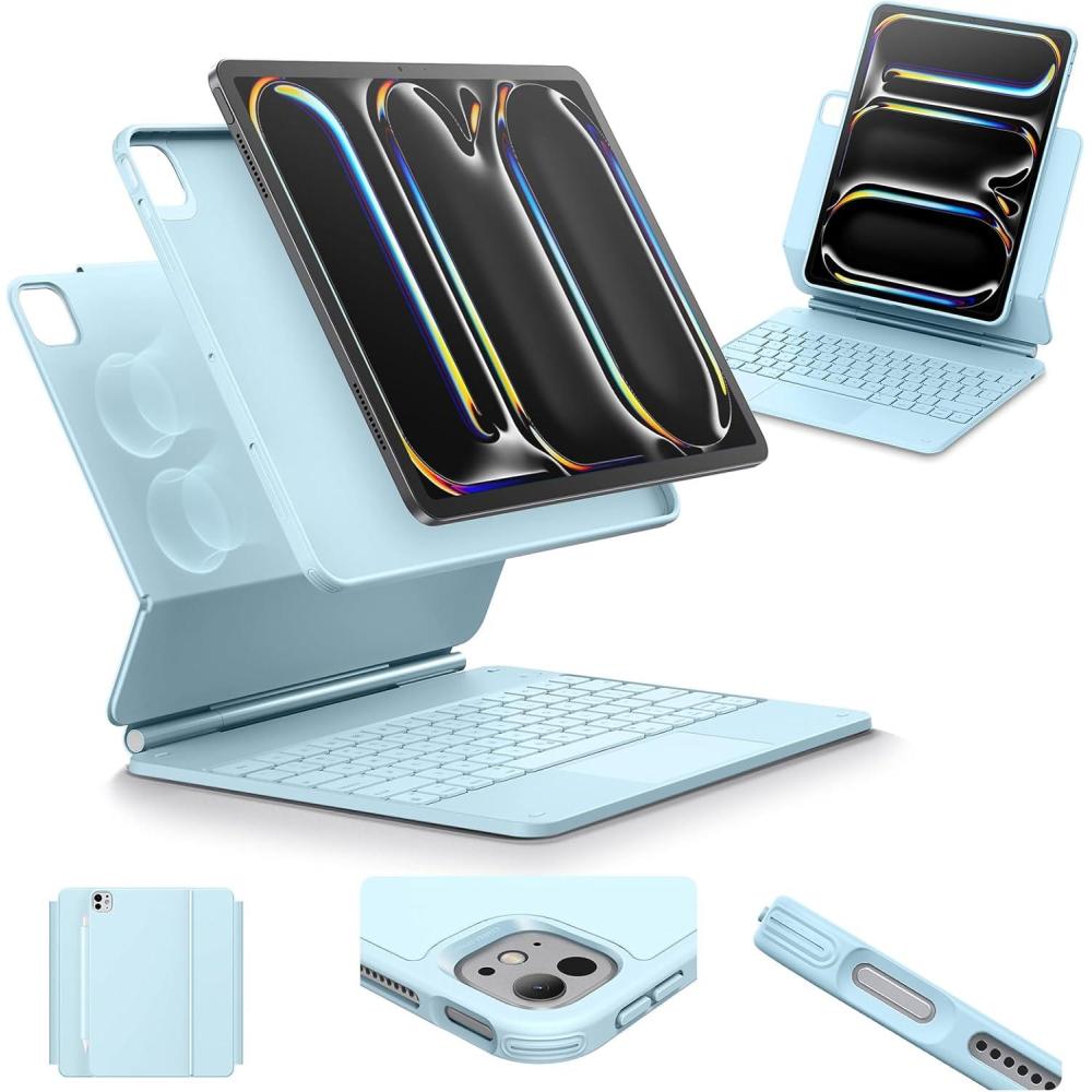 imageESR iPad Pro 13 Inch Case with Keyboard M5M4 20252024 iPad Pro 13 Keyboard Case with EasySet Magnetic Stand PortraitRaised Modes for iPad Pro 13 Removable Rebound 360 Series PirpleBlue