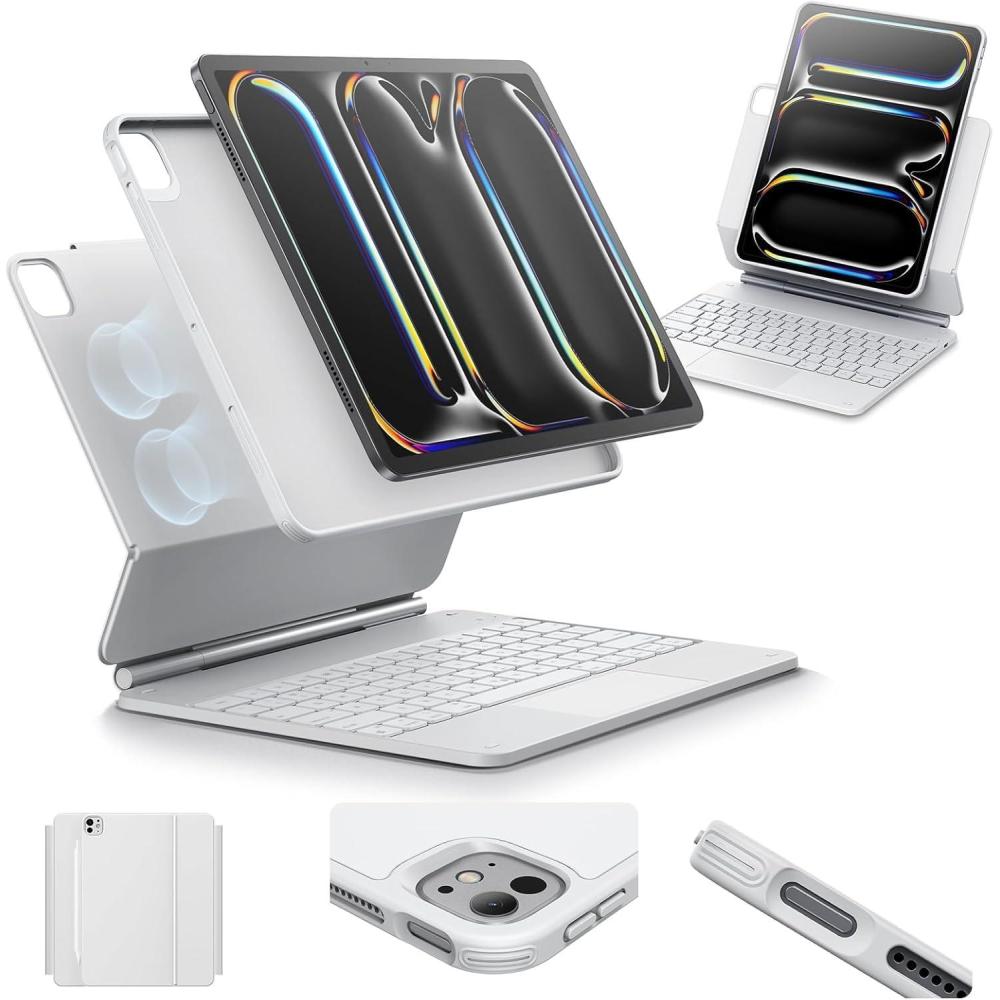 imageESR iPad Pro 13 Inch Case with Keyboard M5M4 20252024 iPad Pro 13 Keyboard Case with EasySet Magnetic Stand PortraitRaised Modes for iPad Pro 13 Removable Rebound 360 Series PirpleWhite