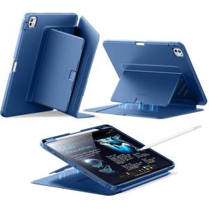 ESR for iPad Pro 11 Inch Case (M5/M4) 2025/2024, Vertical Stand Cover, Multi Stand Angles, Ultra-Stable Case with Pencil Holder, Flip Series, Black(Blue)