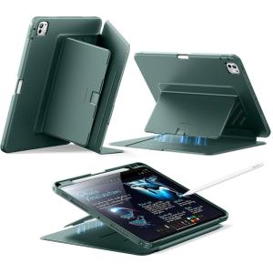 ESR for iPad Pro 11 Inch Case (M5/M4) 2025/2024, Vertical Stand Cover, Multi Stand Angles, Ultra-Stable Case with Pencil Holder, Flip Series, Black(Green)