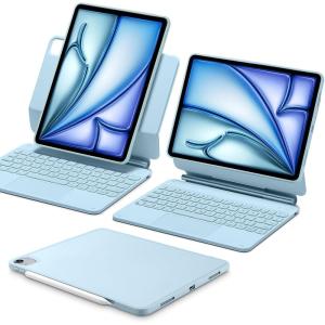 ESR iPad Air 11 Inch Case with Keyboard (M3/M2, 2025/2024) & iPad Pro 11/Air 5th/4th Gen Keyboard, Easy-Set Magnetic Stand, Portrait/Raised Modes, with Removable Protective Case, White(Blue)