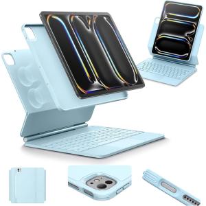 ESR iPad Pro 13 Inch Case with Keyboard (M5/M4, 2025/2024), iPad Pro 13 Keyboard Case with Easy-Set Magnetic Stand, Portrait/Raised Modes for iPad Pro 13, Removable, Rebound 360 Series, Pirple(Blue)