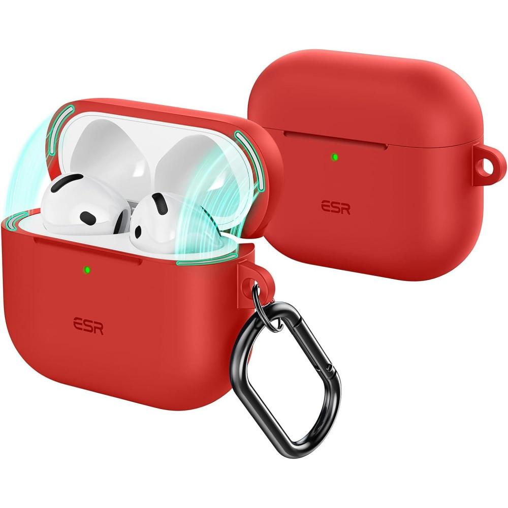 imageESR for AirPods 4 Case HaloLock Compatible with AirPods 4th Generation Case 2024 USBC Compatible with MagSafe Full Drop Protection Cover with Carabiner Magnetic Lid Lock BlackRed