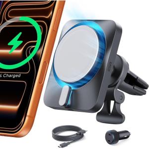 ESR for 15W MagSafe Car Mount Charger with CryoBoost, Made for Apple-Certified, for MagSafe Car Mount, Magnetic Wireless Car Charger for iPhone 17/16/15/14/13/12, Fast Charging, Phone-Cooling Charger(Premium Car Charger Set)