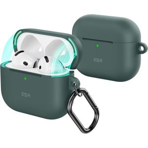 ESR for AirPods 4 Case (HaloLock), Compatible with AirPods 4th Generation Case (2024) (USB-C), Compatible with MagSafe, Full Drop Protection Cover with Carabiner, Magnetic Lid Lock, Black(Green)