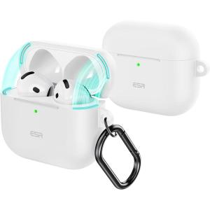 ESR for AirPods 4 Case (HaloLock), Compatible with AirPods 4th Generation Case (2024) (USB-C), Compatible with MagSafe, Full Drop Protection Cover with Carabiner, Magnetic Lid Lock, Black(White)