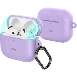 ESR for AirPods 4 Case (HaloLock), Compatible with AirPods 4th Generation Case (2024) (USB-C), Compatible with MagSafe, Full Drop Protection Cover with Carabiner, Magnetic Lid Lock, Black(Purple)