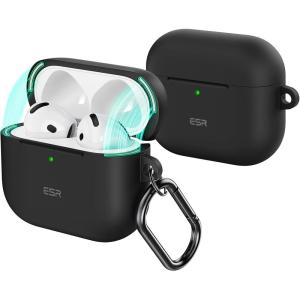 ESR for AirPods 4 Case (HaloLock), Compatible with AirPods 4th Generation Case (2024) (USB-C), Compatible with MagSafe, Full Drop Protection Cover with Carabiner, Magnetic Lid Lock, Black(Black)