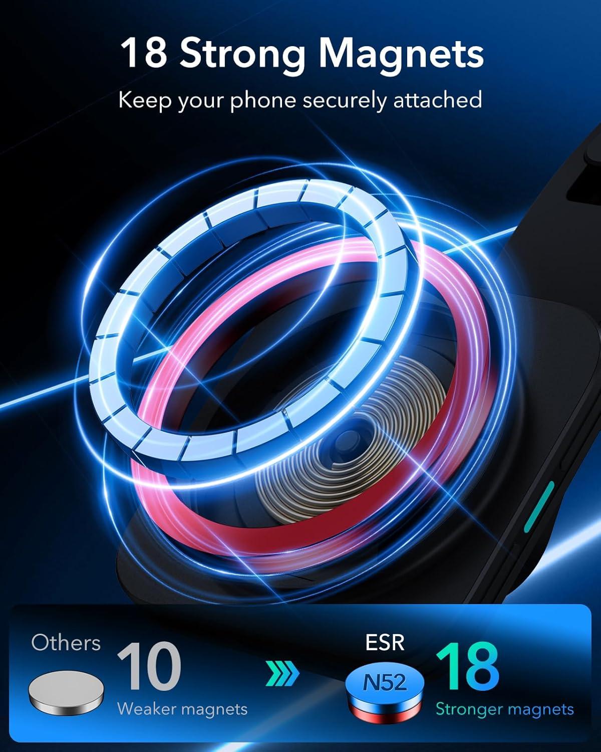 imageESR for 15W MagSafe Car Mount Charger MagSafe Car Charger Dashboard Magnetic Wireless Charging Mount for iPhone 171615141312 Galaxy S25 Pixel 10 Fast Charging Car AccessoriesBlackStandard LowProfile Mount