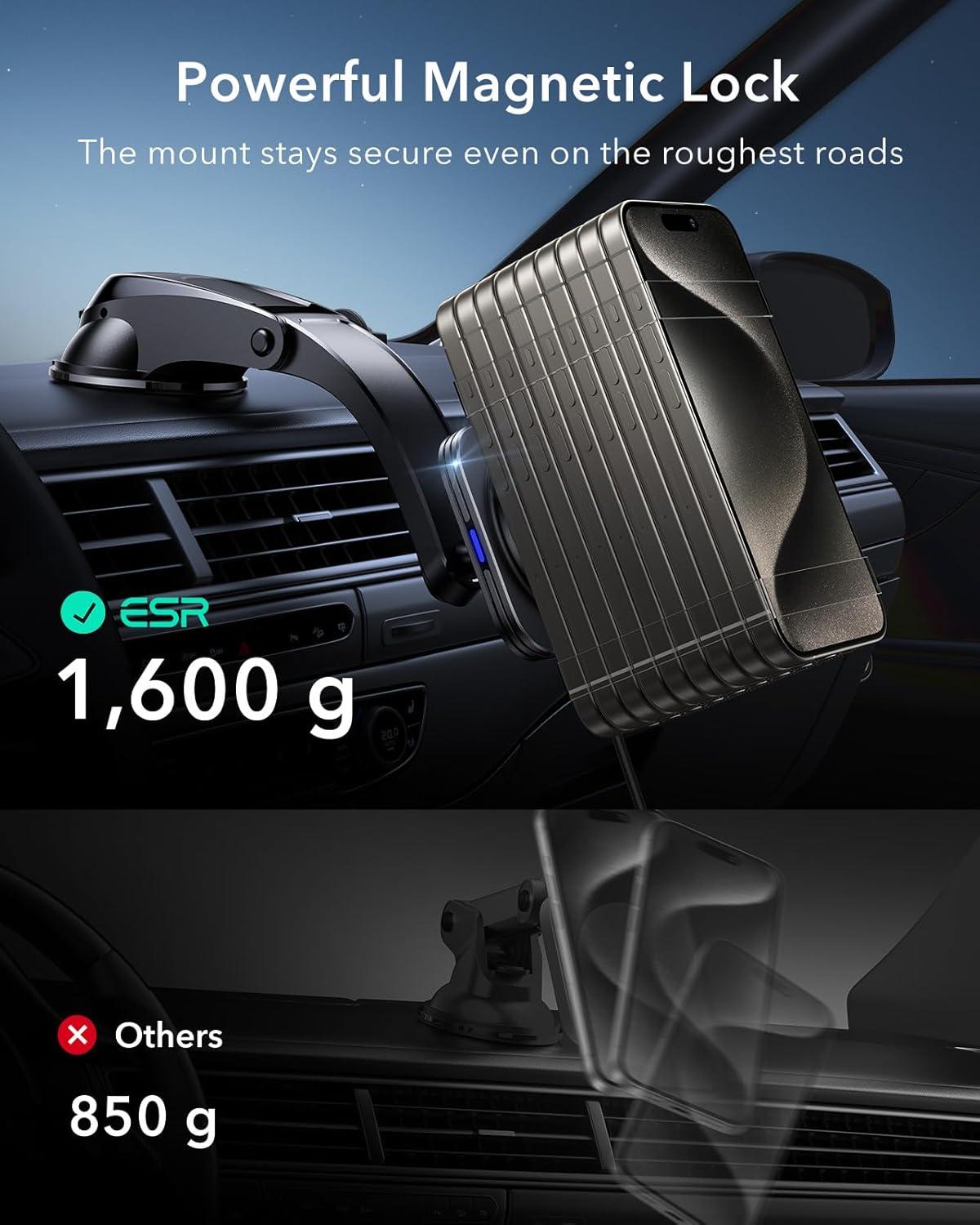 imageESR for 15W MagSafe Car Mount Charger MagSafe Car Charger Dashboard Magnetic Wireless Charging Mount for iPhone 171615141312 Galaxy S25 Pixel 10 Fast Charging Car AccessoriesBlackUpgrade 15W LowProfile Mount