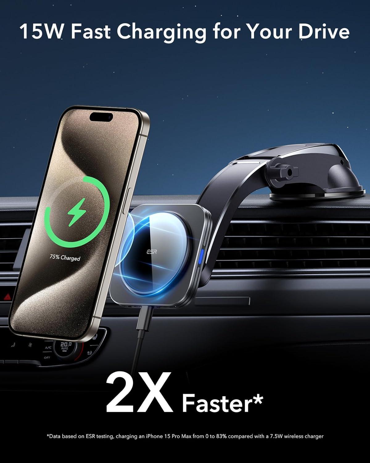 imageESR for 15W MagSafe Car Mount Charger MagSafe Car Charger Dashboard Magnetic Wireless Charging Mount for iPhone 171615141312 Galaxy S25 Pixel 10 Fast Charging Car AccessoriesBlackUpgrade 15W LowProfile Mount