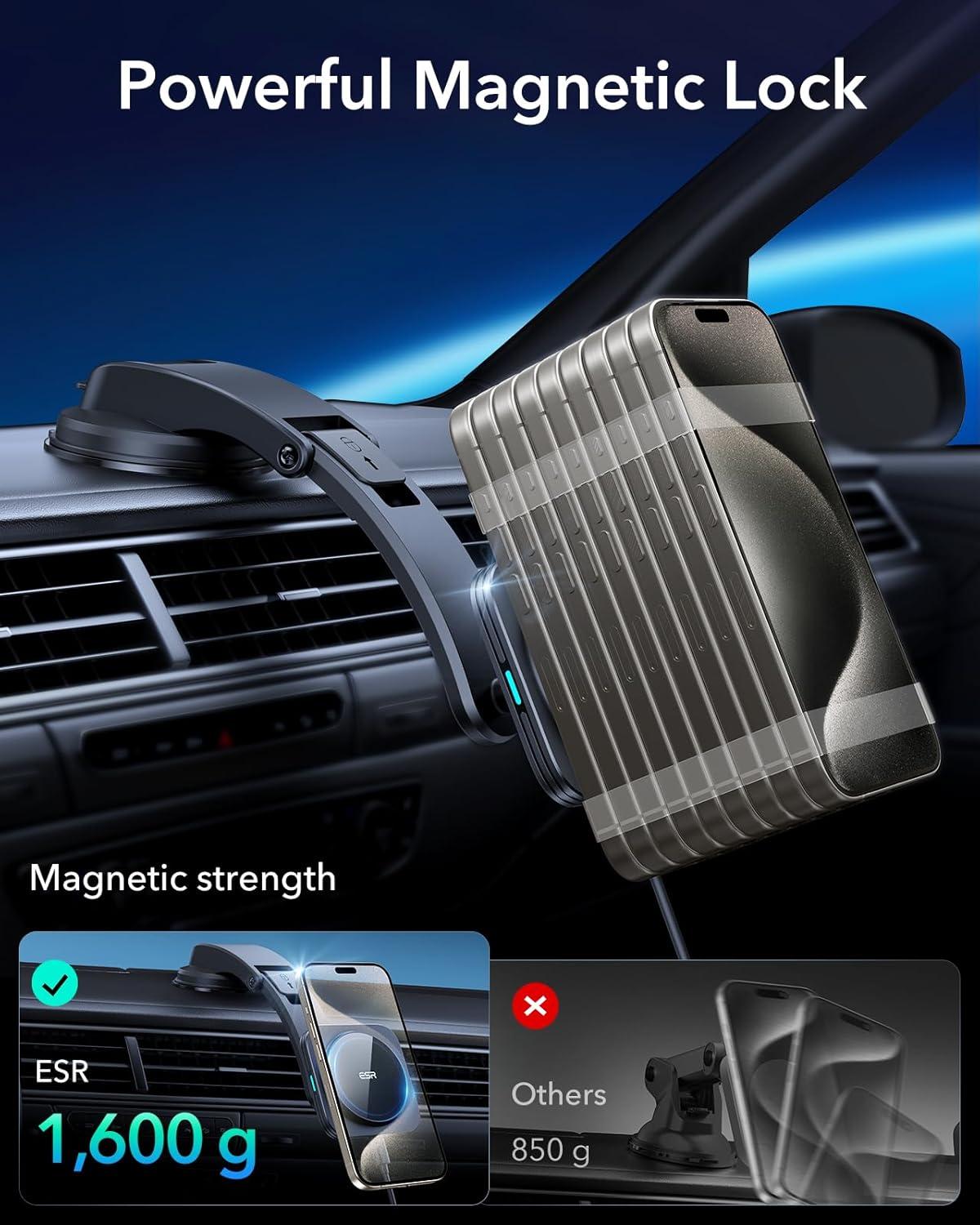 imageESR for 15W MagSafe Car Mount Charger MagSafe Car Charger Dashboard Magnetic Wireless Charging Mount for iPhone 171615141312 Galaxy S25 Pixel 10 Fast Charging Car AccessoriesBlackStandard LowProfile Mount
