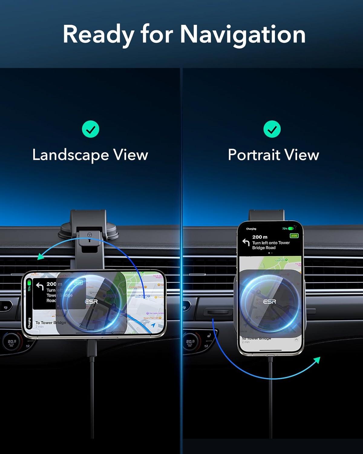 imageESR for 15W MagSafe Car Mount Charger MagSafe Car Charger Dashboard Magnetic Wireless Charging Mount for iPhone 171615141312 Galaxy S25 Pixel 10 Fast Charging Car AccessoriesBlackStandard LowProfile Mount