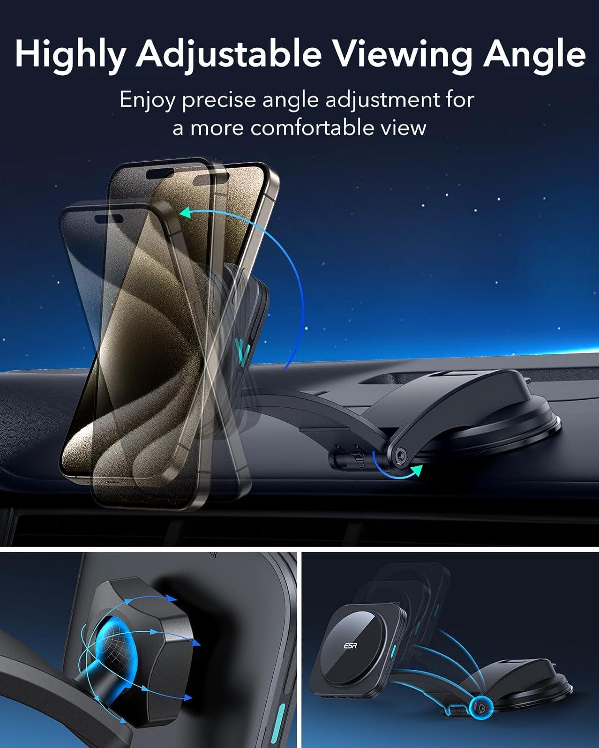 imageESR for 15W MagSafe Car Mount Charger MagSafe Car Charger Dashboard Magnetic Wireless Charging Mount for iPhone 171615141312 Galaxy S25 Pixel 10 Fast Charging Car AccessoriesBlackStandard LowProfile Mount