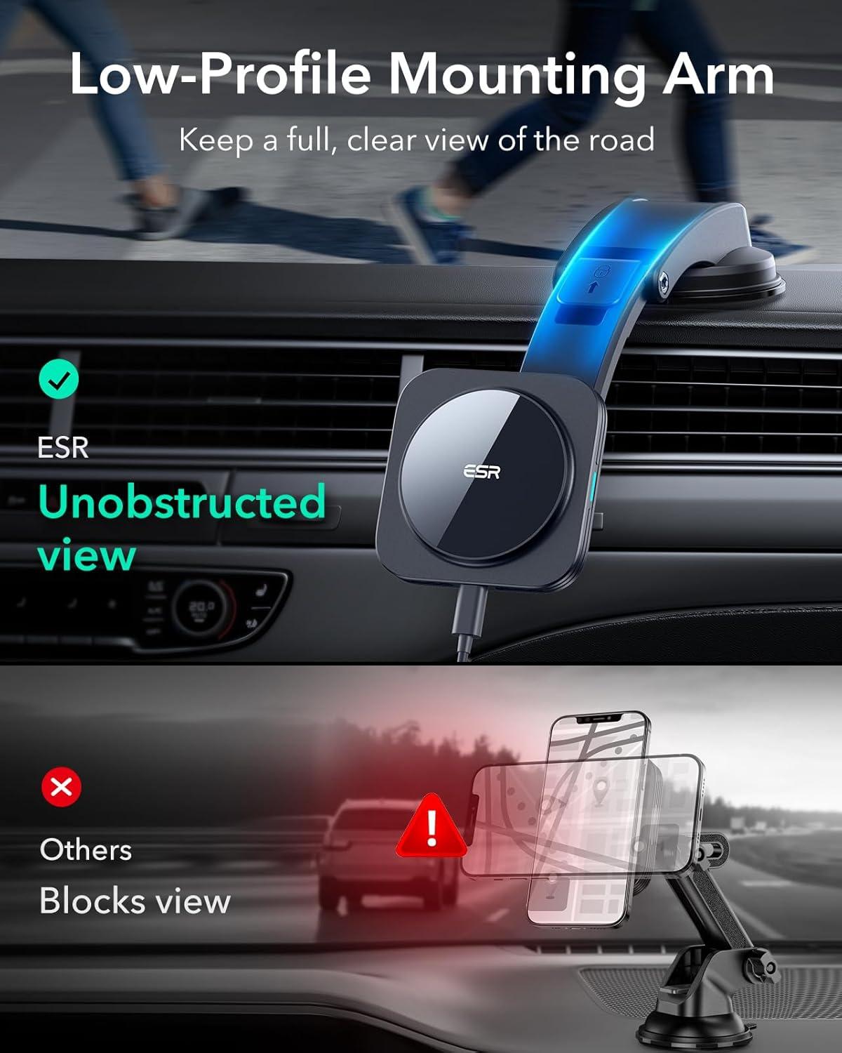 imageESR for 15W MagSafe Car Mount Charger MagSafe Car Charger Dashboard Magnetic Wireless Charging Mount for iPhone 171615141312 Galaxy S25 Pixel 10 Fast Charging Car AccessoriesBlackStandard LowProfile Mount