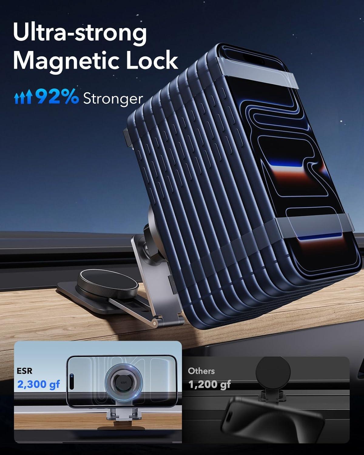 imageESR for MagSafe Car Mount Car Phone Holder Tesla Touchscreen Car Mount Magnetic Phone Holder for Car for iPhone 171616e15141312 S25 Pixel 10 Charging Not Supported2 Metal Rings IncludedDashboardTesla Car Mount