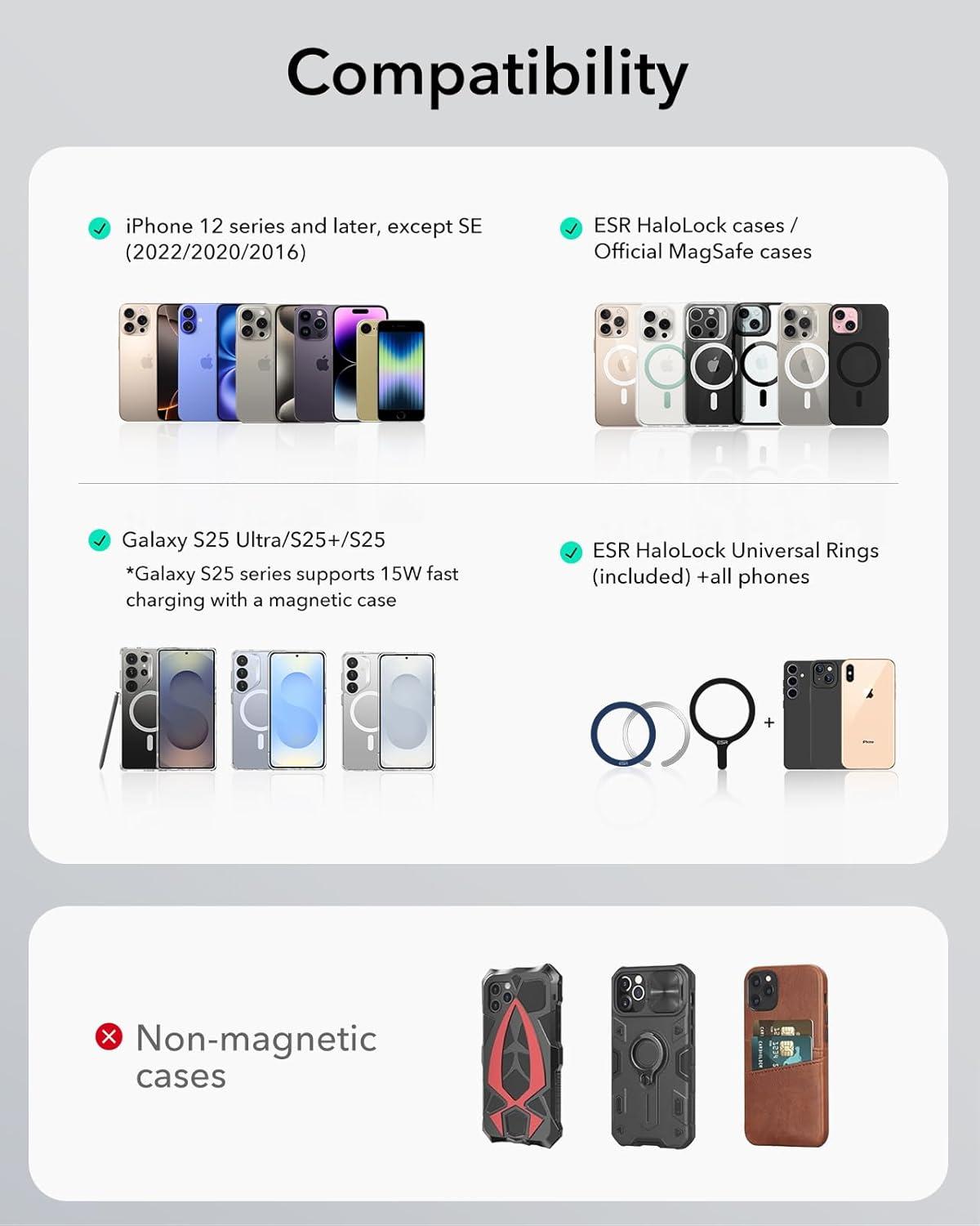 imageESR for MagSafe Car Mount Dashboard Magnetic Phone Holder for Car 360 RotationCar Phone Holder Mount for iPhone 171616e15141312 Galaxy S25 Pixel 10 Strong Magnetswith 2 Metal Rings