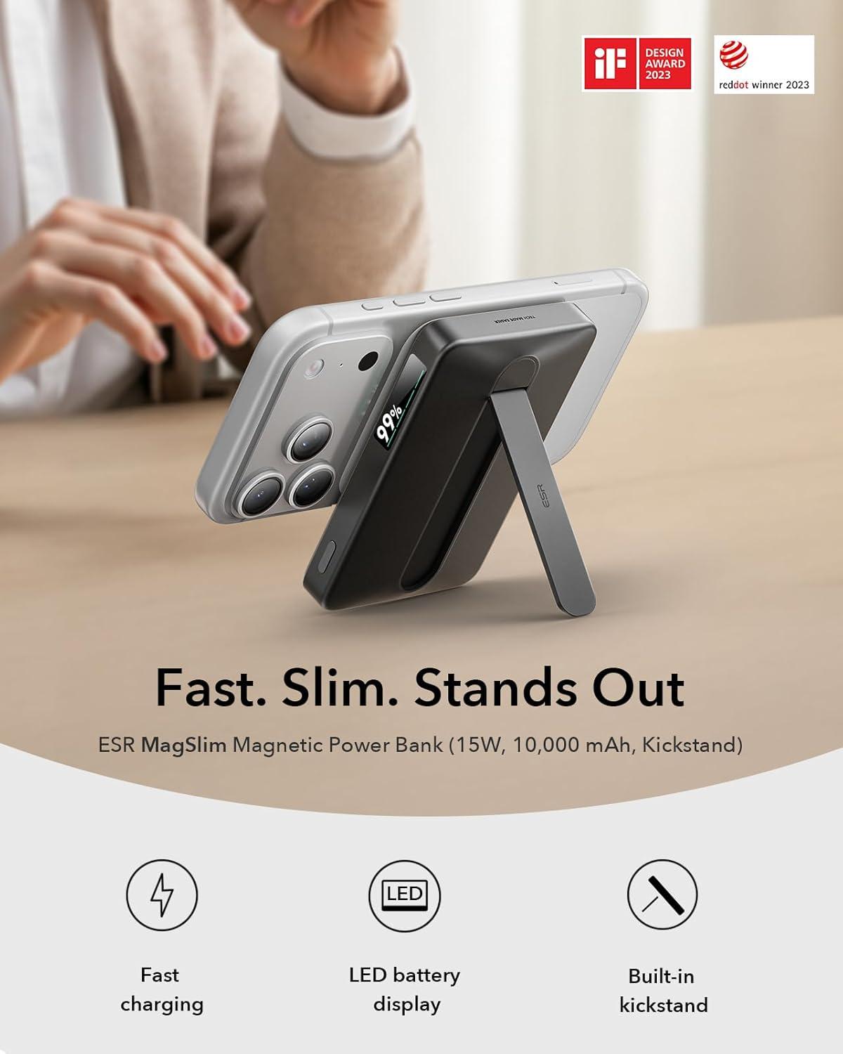 imageESR for MagSafe Power Bank Kickstand 5000mAh MagSafe Portable Charger 06 in15W UltraFast Battery Pack 20W USBC MagSlim Charger with Cable for iPhone 171615141312 Sky Blue15W Stand 10000mAhBlack