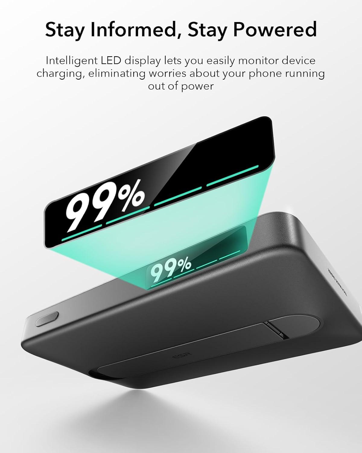 imageESR for MagSafe Power Bank Kickstand 5000mAh MagSafe Portable Charger 06 in15W UltraFast Battery Pack 20W USBC MagSlim Charger with Cable for iPhone 171615141312 Sky Blue15W Stand 10000mAhBlack