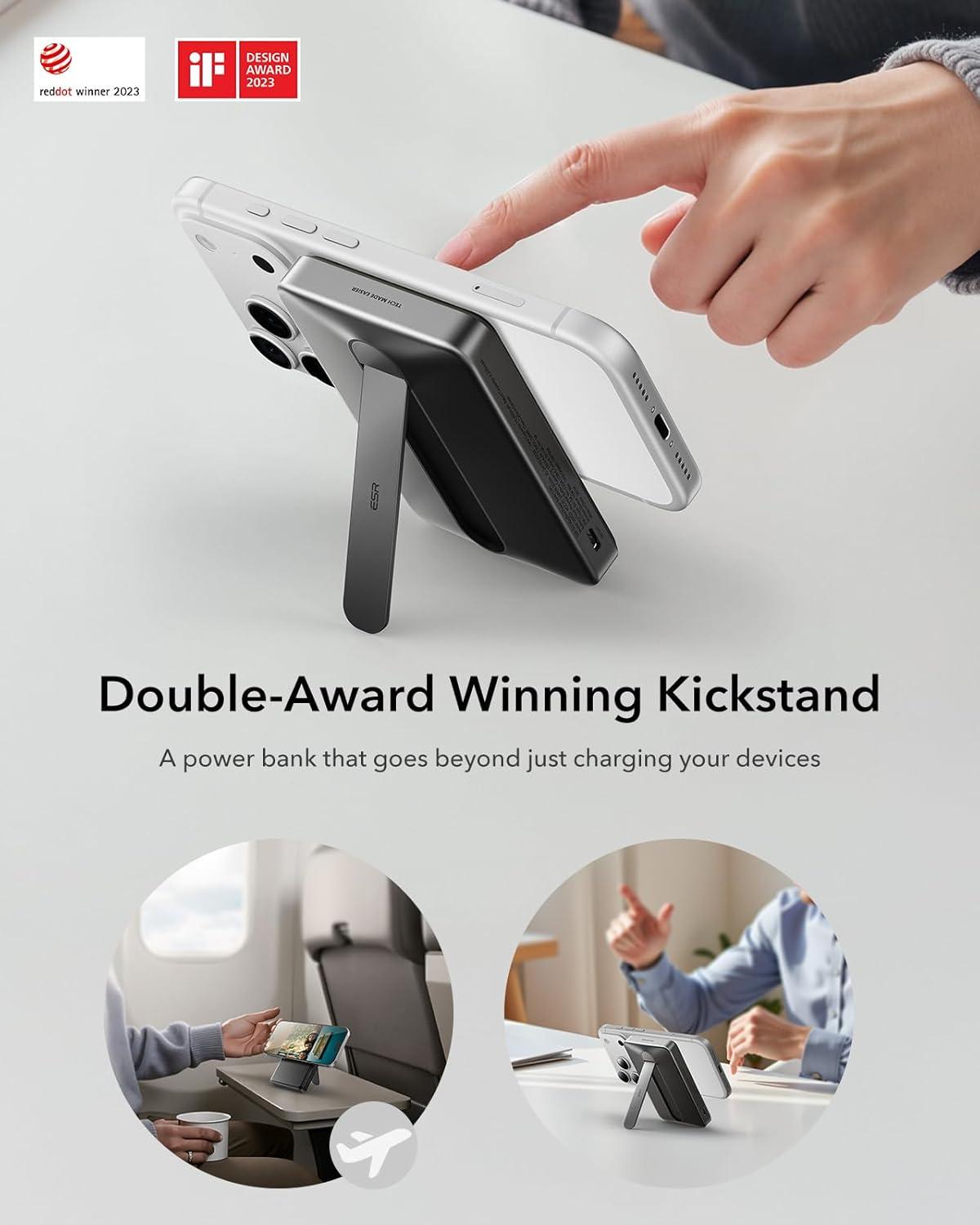 imageESR for MagSafe Power Bank Kickstand 5000mAh MagSafe Portable Charger 06 in15W UltraFast Battery Pack 20W USBC MagSlim Charger with Cable for iPhone 171615141312 Sky Blue15W Stand 10000mAhBlack