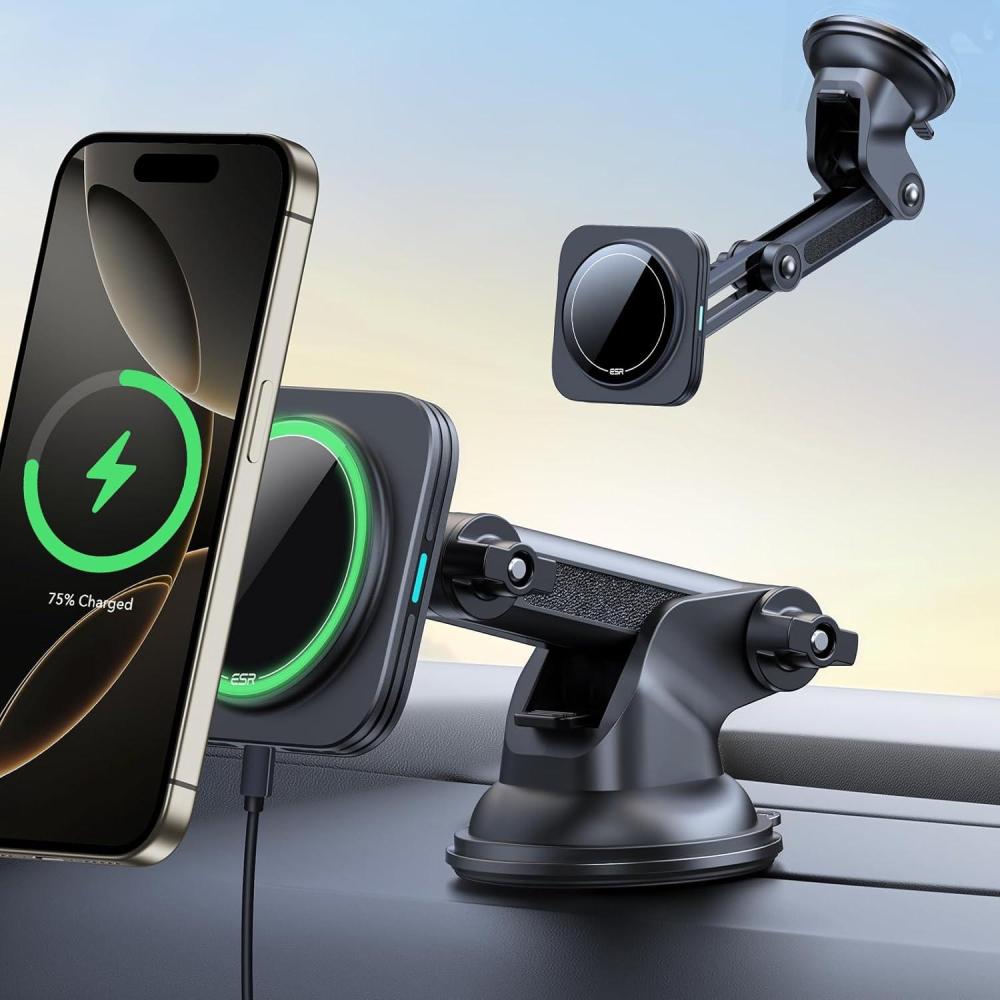 imageESR for 15W MagSafe Car Mount Charger MagSafe Car Charger Dashboard Magnetic Wireless Charging Mount for iPhone 171615141312 Galaxy S25 Pixel 10 Fast Charging Car AccessoriesBlackUpgrade 15W  WindshieldDashboard Mount