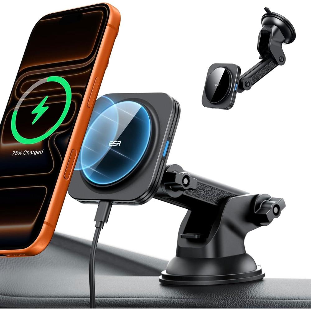 imageESR for 15W MagSafe Car Mount Charger MagSafe Car Charger Dashboard Magnetic Wireless Charging Mount for iPhone 171615141312 Galaxy S25 Pixel 10 Fast Charging Car AccessoriesBlackStandard  WindshieldDashboard Mount