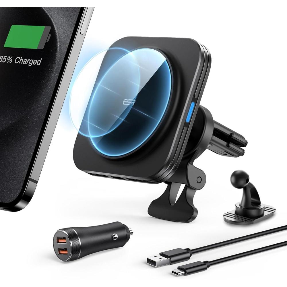 imageESR for 15W MagSafe Car Mount Charger with CryoBoost Phone Cooling MagSafe Car Charger Air VentDashboard Wireless Charging for iPhone 171615141312 S25 Series Pixel 10 Fast ChargerMagSafe 15W  Set