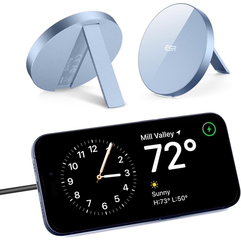 imageESR for MagSafe Charger 15W Wireless Charger for iPhone 171615141312 Apple Magnetic Charging Pad for AirPods 43ProPro 2 Galaxy S25 Series with Dual USB C Ports BlackBlue with Stand