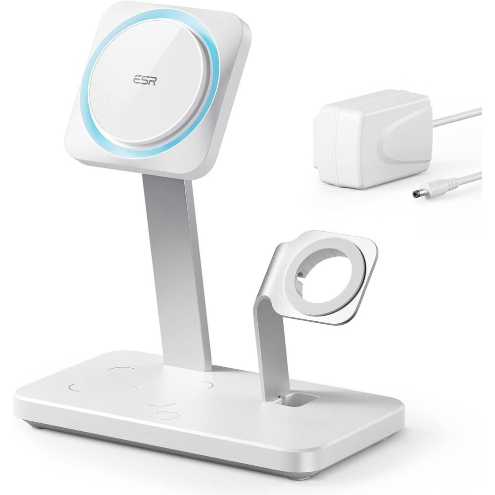 imageESR for MagSafe Charger Stand HaloLock 3in1 for MagSafe Charging Station Magnetic Wireless Charger for iPhone 15141312 Series AirPods Pro32 PhoneCooling Fast Charging