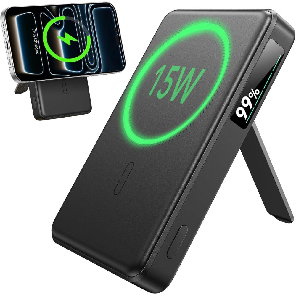 imageESR for MagSafe Power Bank Kickstand 5000mAh MagSafe Portable Charger 06 in15W UltraFast Battery Pack 20W USBC MagSlim Charger with Cable for iPhone 171615141312 Sky Blue15W Stand 10000mAhBlack