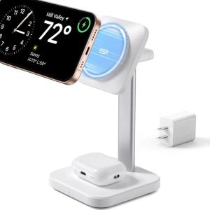 ESR 3 in 1 Wireless Charging Station for Apple[Certified] Portable Apple Watch Charger & MagSafe Charger Stand, Wireless Charger for Multiple Devices iPhone 17/16/15/14/13/12&Watch&AirPods, Black(White)